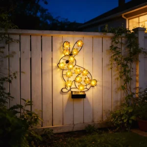 New Solar LED Iron Rabbit Hanging Ornament, Outdoor Metal Decor Light for Courtyard Landscape