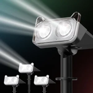 New Solar Spot Lights Outdoor Waterproof Bright 30H Runtime Solar Powered Landscape Lighting Wall Spotlights for Garden Decor