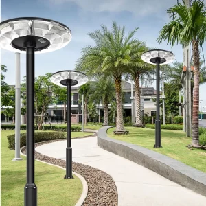 New UFO LED Aluminum IP65 Waterproof Solar Powered Garden Light 600W Outdoor Vertical Round Ground Street Lamp