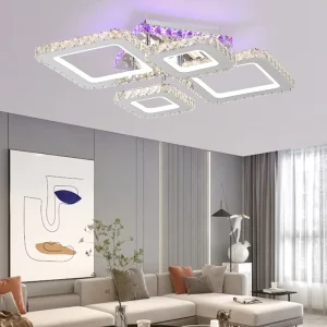 Nordic 64W Stainless Steel Crystal LED Ceiling Light Modern Minimalist Design Indoor/Outdoor with Remote