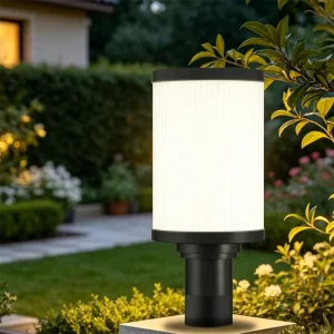 Nordic Simple Design Black Aluminum Weatherproof Opal White Ribbed Glass Shade Pathway Fence Outdoor Post Light