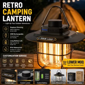 ODM OEM Vintage Rechargeable Outdoor Hanging Tent Light LED Camping Horse Lantern Portable Emergency Night Fishing Lamp USB IP44