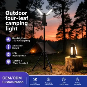 OEM Rechargeable LED Camping Work Light with Telescopic Tripod and Adjustable Stand