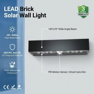 150lm w High Lumen Solar Wall Light with CE Rohs 3 Year Warranty IP65 Waterproof for Outdoor Wall Entrance Fence Lighting