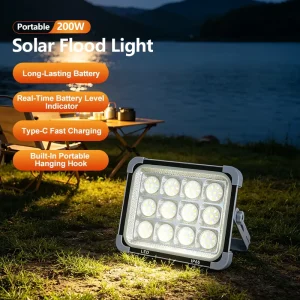 OEM&ODM Solar Floodlight 3000K,6000K and Red Blue Strobe Adjustable Solar Hand Held Floodlight for Outdoor Lighting