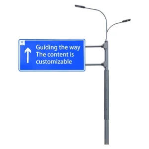 Octagonal Hot-Dip Galvanized Steel Integrated Pole with Custom Road Guide Sign Board Dual-Head LED Street Light