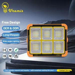 Outdoor 100W Solar Powered LED Flood Light High Brightness IP66 ABS Adjustable Portable Wall Yard Garden