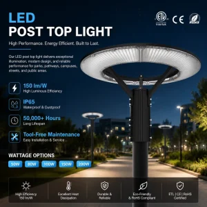 Outdoor 150lm/W Garden Post Top Lamp Pathway Pole Light Fixture 50W 80W 100W 150W 200W LED Post Top Light for Street Yard Garden