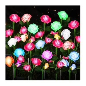 Outdoor 3 Heads Solar Rose Flower Shaped LED Lights Solar Powered Decoration Landscape Garden Lawn