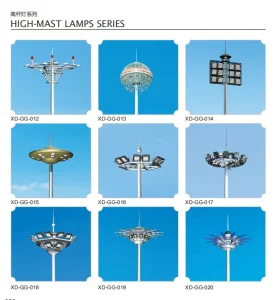 Outdoor 35 m Round High Mast Lighting Tower Hot-Dip Galvanized Steel Stadium Motorized Raising and Lowering Device LED Flood Lamp
