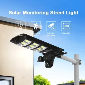 Outdoor 4K HD Solar Street Light with 24W Solar Panel LED Lamp IP66 ABS Body Manifold Detection Alarm for Road Application