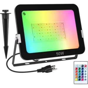 Outdoor Aluminum AC 16-Color RGB LED Flood Light Remote Control IP66 30W/50W/100W 60 Beam Angle CRI80