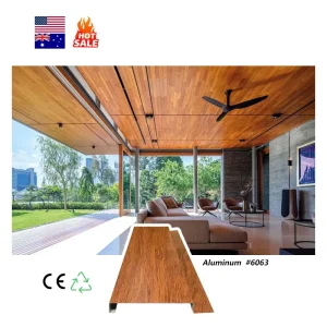 Outdoor Aluminum Ceiling Strip Soffit, Fireproof, Moisture and Mold Resistant, Wood Grain, for Mall, Hotel, Hospital and Apartment