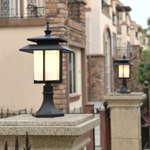 Outdoor Aluminum LED Pillar Light, IP54 Waterproof, E27 Base, Chinese Style, Garden Courtyard Gate and Fence