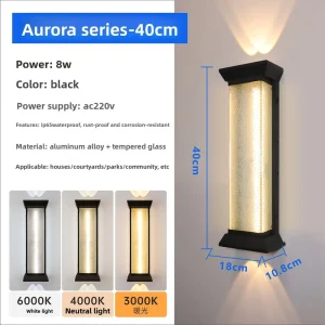 Outdoor Aluminum Waterproof IP65 Wall Lamp for Exterior Walls, Porch, Pillar, Gate, and Villa Courtyard