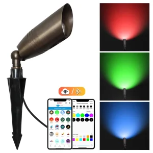 Outdoor Brass RGBW LED Lawn Spotlight 6W 24V IP65