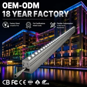 Outdoor Building Facade LED Linear Light IP65 Rated Aluminum RGBW 24V Wall Washer High CRI 90 1500 Lumens