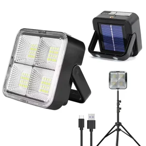 Outdoor Cordless Portable Emergency Work Light 4 Modes LED Solar USB Charging Camping Fishing Flood Lamp