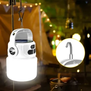 Outdoor Emergency Solar LED Camping Lamp with Type C Rechargeable Battery, Dual Head, IP65 Rated