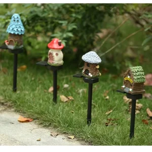 Outdoor Fairy Mushroom Ambience Landscape Courtyard Manual Control 430mm Solar Resin Garden Floor Light