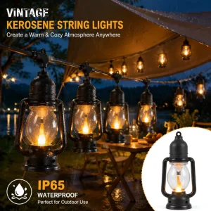 Outdoor Flame Lantern String Lights Vintage LED Fairy Lights Waterproof for Garden Patio Camping Wedding Party Decoration