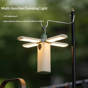 Outdoor Folding Four-Leaf Camping Tent Canopy LED Light