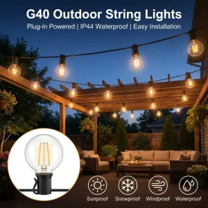Outdoor G40 Globe LED String Lights Waterproof Hanging Lights for Camping Patio House Backyard Party Garden