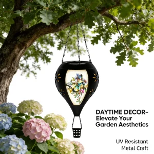 Outdoor Garden LED Solar Hot Air Balloon Hanging Light with Flame Effect