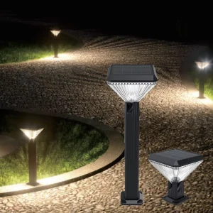 Outdoor Garden Solar Lights Pathway Decorative Bollard Light Square Round Lawn Lamp Spike Park Road Landscape Lighting 3 Colors