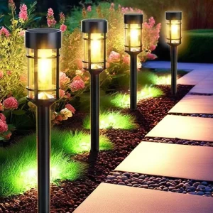 Outdoor Garden Solar Powered Bollard Lamp IP65 Waterproof LED 3500K Warm White 360 Beam Angle Spot & Pathway Lights