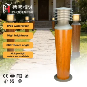 Outdoor Garden Waterproof Aluminum Lawn Lamp Wood Grain Paint Built-in LED Module IP65 Rating 3000K Warm White Light 360 Beam