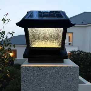 Outdoor IP44 Waterproof Solar Wall-Top Pillar LED Lamp 360-Degree Beam Warm White for Theme Parks