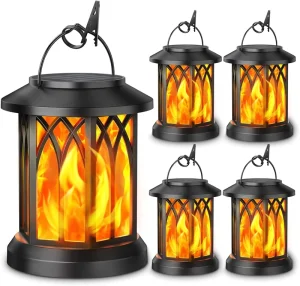 Outdoor IP65 Solar Garden Lights Waterproof LED Lanterns with Flickering Flames Camping Garden Decor for ETL Certification
