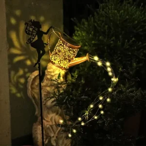 Outdoor IP65 Solar LED Garden Stake Light, Waterproof Iron Art Hollow Flower Kettle
