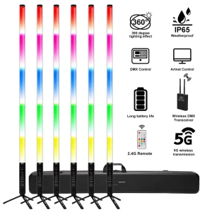 Outdoor IP65 Waterproof Battery Powered Remote Wireless DMX Artnet Control RGBW 360 LED Pixel DJ Tube Light Bar Stick