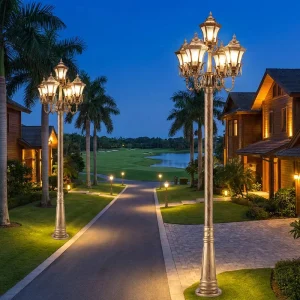 Outdoor IP65 Waterproof Iron LED Garden Light Classic AC Street Lighting Pole Landscape Villa Park Courtyard Project Use