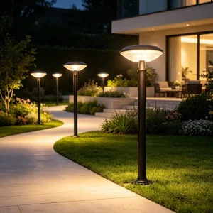 Outdoor IP65 Waterproof LED Aluminum Alloy Lamp Body Circular Solar Garden Column Lamp Villa and Landscape Lawn Decorative Lamp