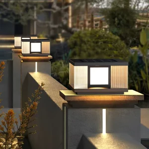 Outdoor IP65 Waterproof LED Pillar Lights with E27 Base Aluminum Black Color for Villa Courtyard Garden Gate Solar Lighting