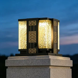 Outdoor IP65 Waterproof LED Stainless Steel Geometric Pattern Floor Lamp for Villa Courtyard Garden Gate