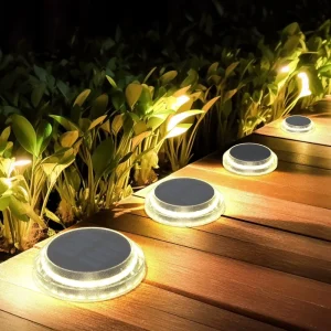 Outdoor IP68 Waterproof Round PC Shell Solar Deck Light LED Driveway Dock Floor Garden Light for Decoration