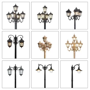 Outdoor LED European Antique Pole Light IP65 Waterproof Aluminum 30W Adjustable Color Temperature 3000K-5700K Garden Light AC