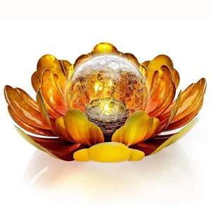 Outdoor LED Garden Decorative Waterproof Amber Solar Cracked Glass Lotus Lamp