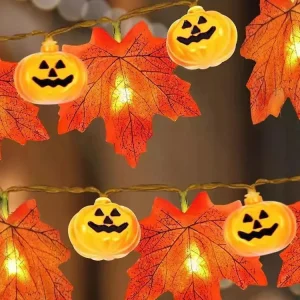 Outdoor LED Garden Waterproof Christmas Decor Plant Lamp Solar Powered New Maple Leaf Green Rattan String Lamp