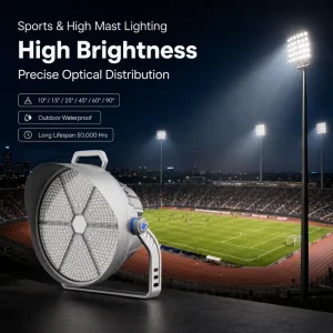 Outdoor LED High Mast Light 150lm/W IP66 Waterproof Aluminum Alloy Sports Field Lighting 270 Adjustable Bracket 5-Year
