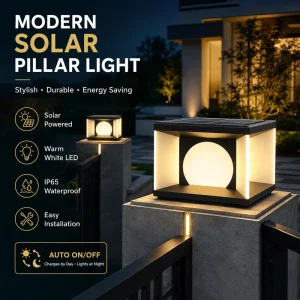 Outdoor LED Pillar Headlights Solar & AC Powered IP65 Waterproof Remote Control Garden Street Light Post European Style