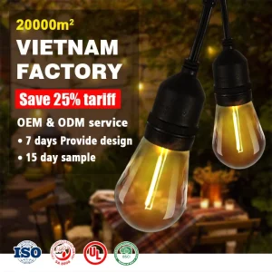 Outdoor LED String Lights 24ft Waterproof IP65 Christmas Party Decoration Bulb Lights for Garden Patio Balcony