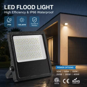 Outdoor Lighting 130lm W IP66 Waterproof Aluminum Housing Glass Lens 50W to 400W LED Flood Light