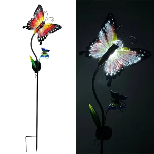 Outdoor Metal Butterfly Fiber Optic Lights Decoration Solar Garden Stakes Solar Butterfly Garden Lights