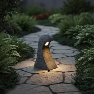 Outdoor Modern Garden Landscape Decoration Hand Carved Natural Granite Curved Stone LED Path Light