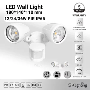 Outdoor Motion Sensing Flood Light for Home or Commercial Security White 12w 24w 36W LED Sensor Wall Light IP65 waterfool FIR